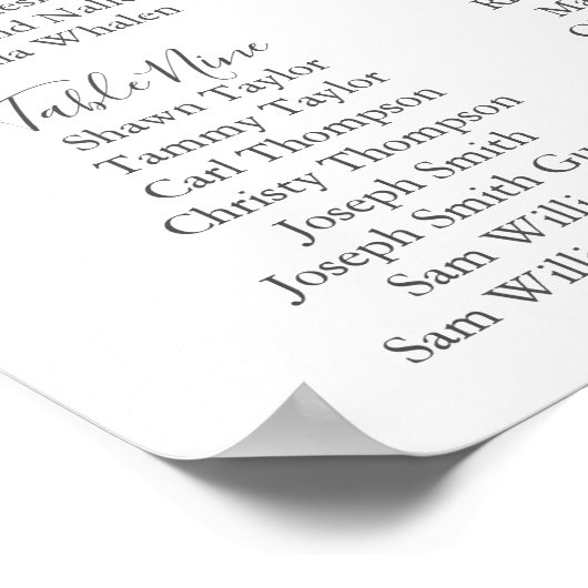 White Flower and Green Wedding Seating Chart ポスター (角)