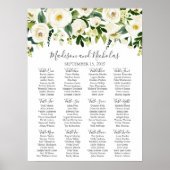 White Flower and Green Wedding Seating Chart ポスター (正面)