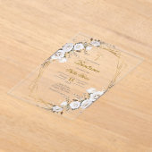 White flower bouquet Baptism in Spanish Invitation アクリル招待状 (レイダウン)