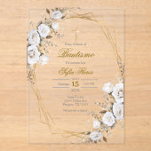 White flower bouquet Baptism in Spanish Invitation アクリル招待状 (正面)