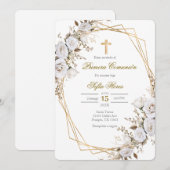 White flower bouquet first communion in Spanish 招待状 (正面/裏面)