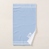White Flower, Monogram and Stripes on Light Blue バスタオルセット (ハンドタオル)