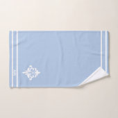 White Flower, Monogram and Stripes on Light Blue バスタオルセット (ハンドタオル)