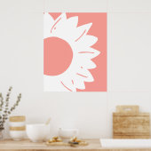 White Flower on Coral Pink Abstract Wall Art ポスター (キッチン)