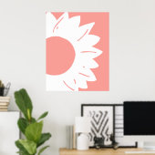 White Flower on Coral Pink Abstract Wall Art ポスター (ホームオフィス)