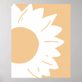 White Flower on Light Orange Abstract Wall Art ポスター