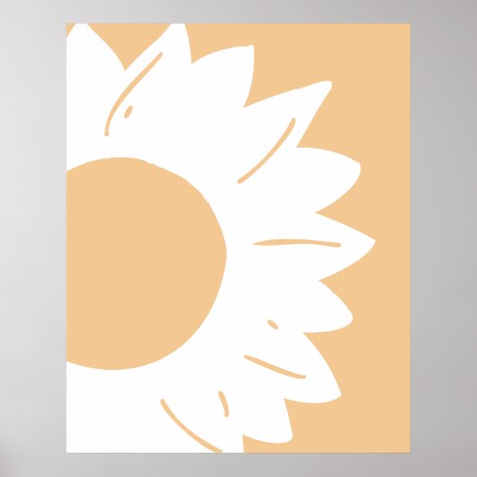 White Flower on Light Orange Abstract Wall Art ポスター (正面)