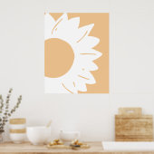 White Flower on Light Orange Abstract Wall Art ポスター (キッチン)