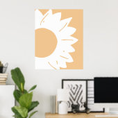White Flower on Light Orange Abstract Wall Art ポスター (ホームオフィス)