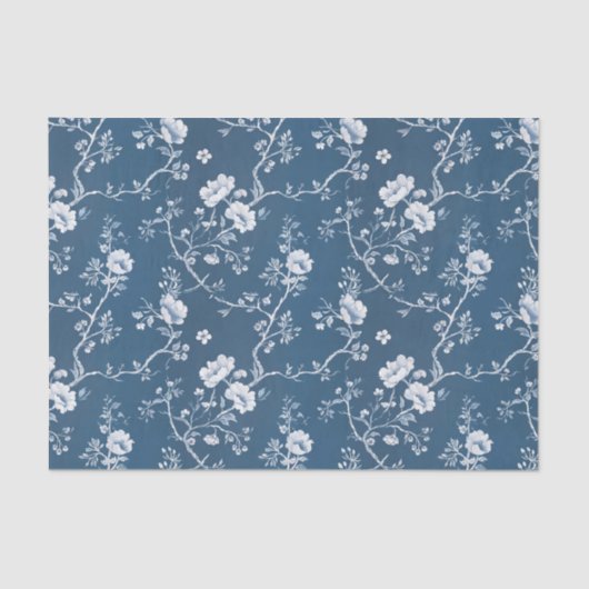 White Flower Pattern on Blue Background 薄葉紙 (正面)
