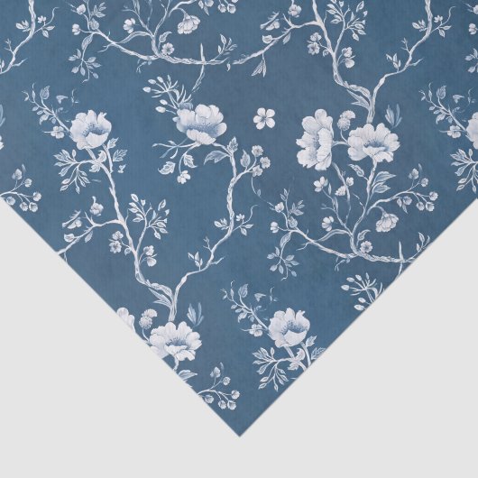 White Flower Pattern on Blue Background 薄葉紙 (詳細)