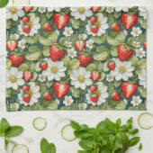White Flower & Strawberry キッチンタオル (折り畳み)