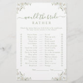 White Flower Would she rather Bridal Shower Game (正面)