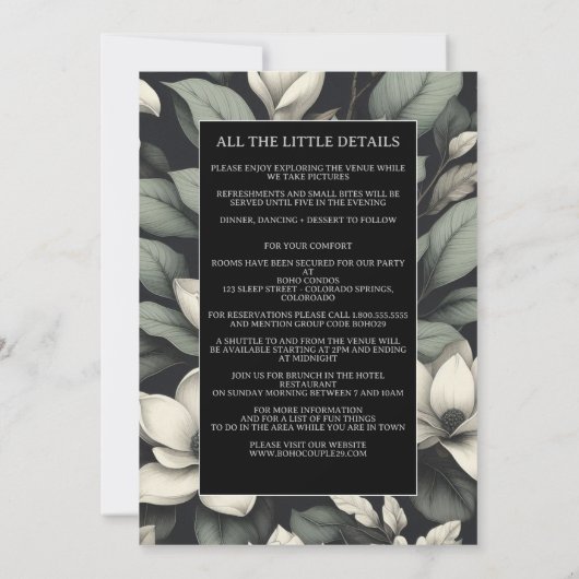 White Flowers and Greenery Details Wedding 招待状 (裏面)