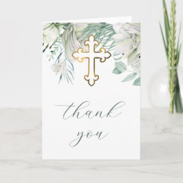 White Flowers and Greenery Religious Thank You カード