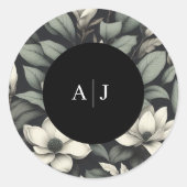 White Flowers and Greenery Wedding ラウンドシール (正面)