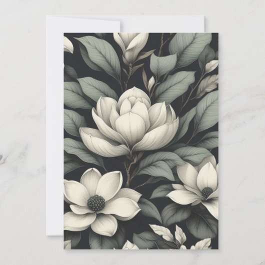 White Flowers and Greenery Wedding 招待状 (裏面)