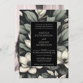 White Flowers and Greenery Wedding 招待状