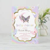 White Flowers Butterflies Holographic Baby Shower  招待状 (スタンド正面)