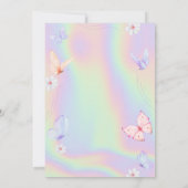White Flowers Butterflies Holographic Baby Shower  招待状 (裏面)