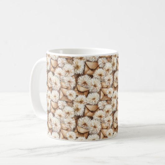 White Flowers Cream Envelopes コーヒーマグカップ (正面左)