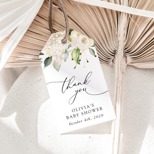 White Flowers, Cream Flowers, Boho, Baby Shower ギフトタグ