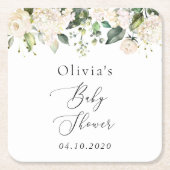 White Flowers, Cream Flowers, Boho, Baby Shower スクエアペーパーコースター (正面)