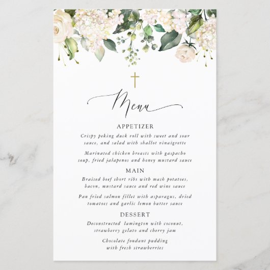 White Flowers, Cream Flowers, Boho, Baptism Menu (正面)