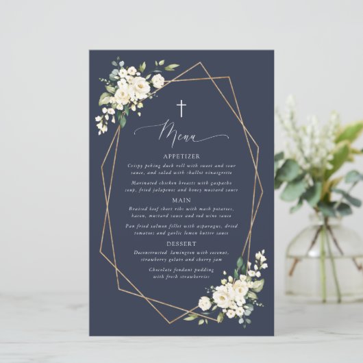 White Flowers, Cream Flowers, Boho, Baptism Menu (スタンド正面)