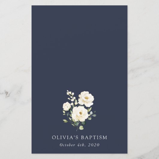White Flowers, Cream Flowers, Boho, Baptism Menu (裏面)