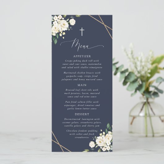 White Flowers, Cream Flowers, Boho, Baptism Menu メニュー (スタンド正面)