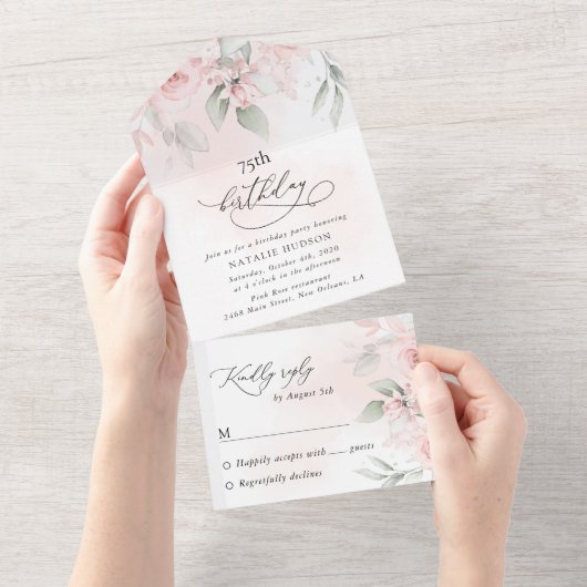 White Flowers, Cream Flowers, Boho, Birthday オールインワン招待状 (貼ってはがせる)