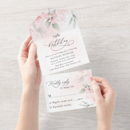 White Flowers, Cream Flowers, Boho, Birthday オールインワン招待状