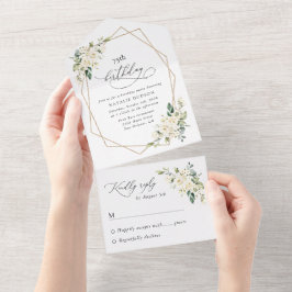 White Flowers, Cream Flowers, Boho, Birthday オールインワン招待状