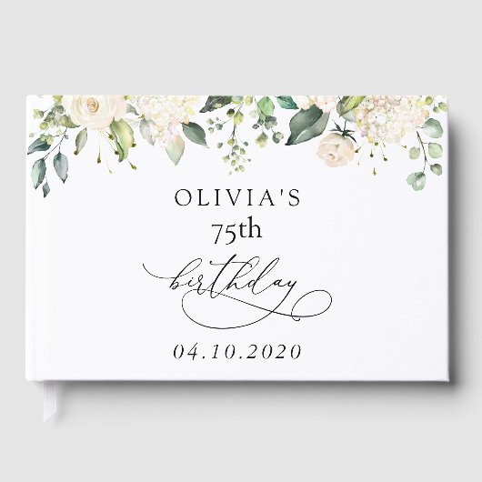 White Flowers, Cream Flowers, Boho, Birthday ゲストブック (正面)