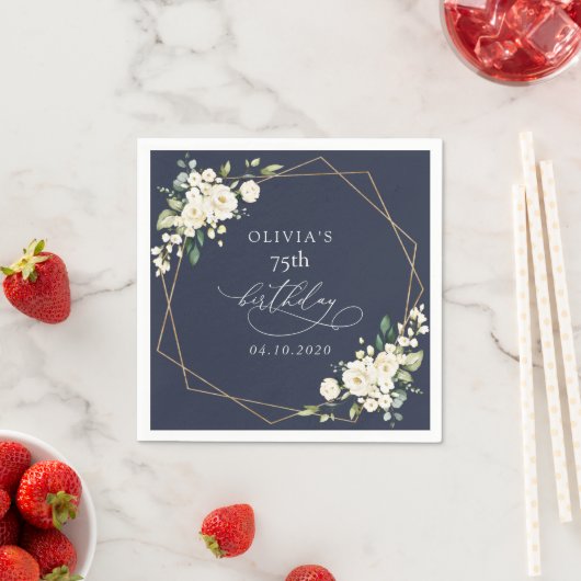 White Flowers, Cream Flowers, Boho, Birthday スタンダードカクテルナプキン (インサイチュ)