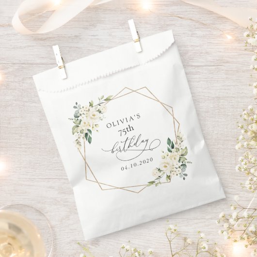 White Flowers, Cream Flowers, Boho, Birthday フェイバーバッグ (クリップ留めされた状態)