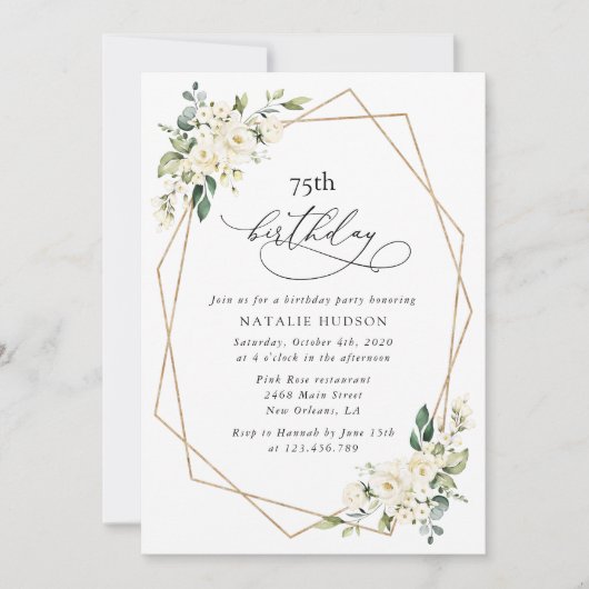 White Flowers, Cream Flowers, Boho, Birthday 招待状 (正面)