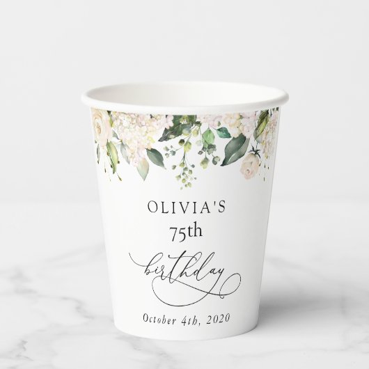 White Flowers, Cream Flowers, Boho, Birthday 紙コップ (裏面)