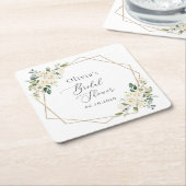 White Flowers, Cream Flowers, Boho, Bridal Shower スクエアペーパーコースター (アングル)