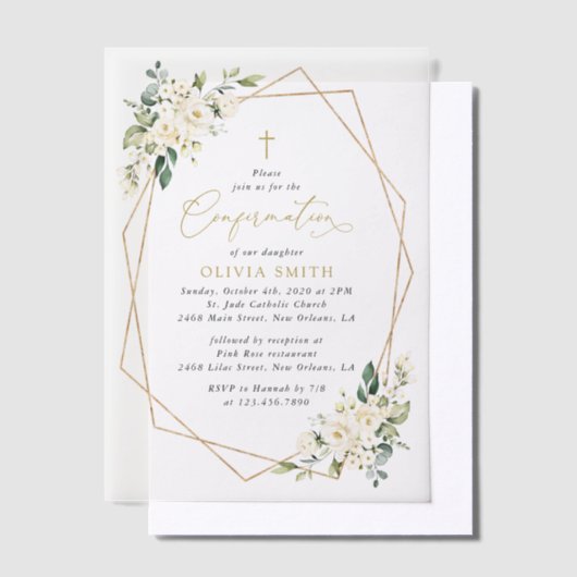 White Flowers, Cream Flowers, Boho, Confirmation ベラム紙招待状 (オフセット)