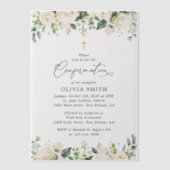 White Flowers, Cream Flowers, Boho, Confirmation ベラム紙招待状 (正面)