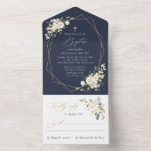 White Flowers, Cream Flowers, Boho, Floral Baptism オールインワン招待状 (内側)