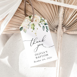 White Flowers, Cream Flowers, Boho, Floral Baptism ギフトタグ