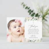 White Flowers, Cream Flowers, Boho, Floral Baptism サンキューカード (スタンド正面)