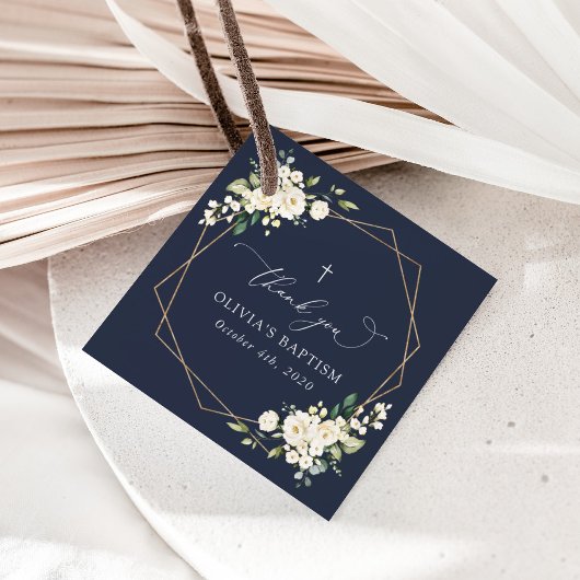 White Flowers, Cream Flowers, Boho, Floral Baptism フェイバータグ