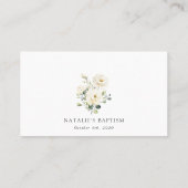 White Flowers, Cream Flowers, Boho, Floral Baptism プレイスカード (裏面)