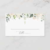 White Flowers, Cream Flowers, Boho, Floral Baptism プレイスカード (正面)