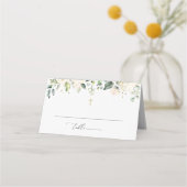 White Flowers, Cream Flowers, Boho, Floral Baptism プレイスカード (正面)