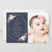 White Flowers, Cream Flowers, Boho, Floral Baptism 招待状 (正面)